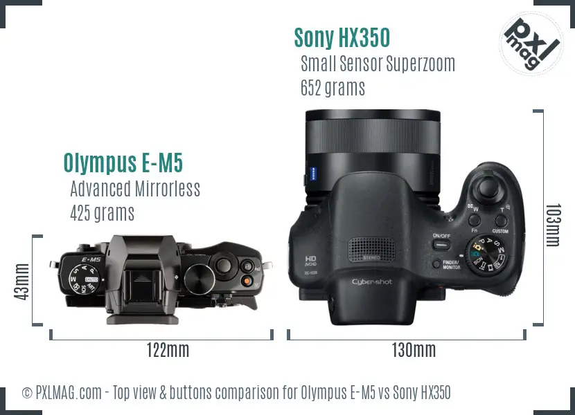 Olympus E-M5 vs Sony HX350 top view buttons comparison