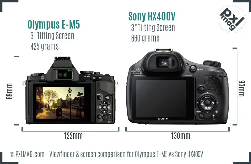 Olympus E-M5 vs Sony HX400V Screen and Viewfinder comparison