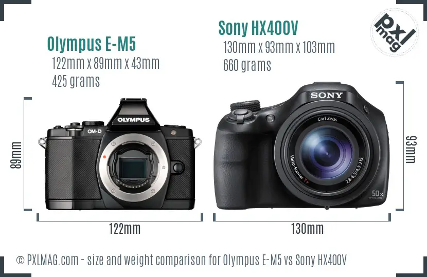 Olympus E-M5 vs Sony HX400V size comparison