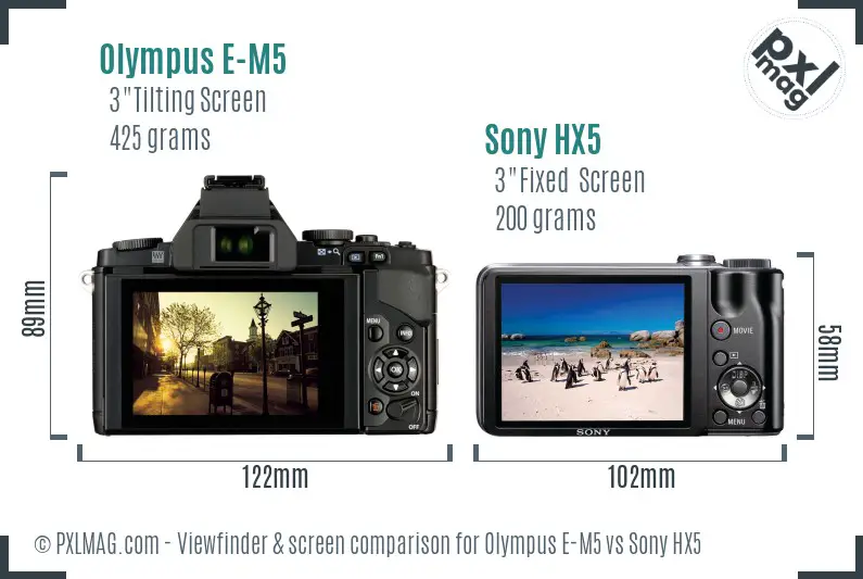 Olympus E-M5 vs Sony HX5 Screen and Viewfinder comparison