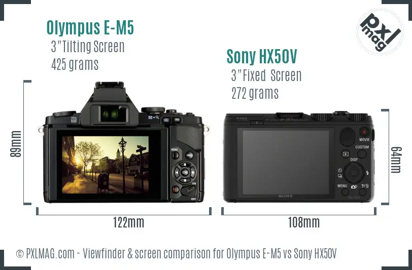 Olympus E-M5 vs Sony HX50V Screen and Viewfinder comparison