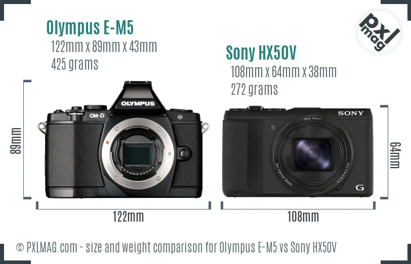 Olympus E-M5 vs Sony HX50V size comparison