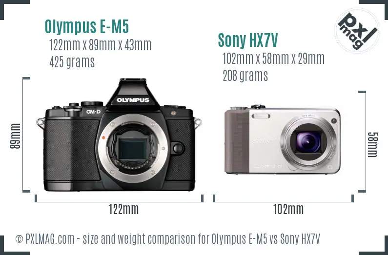 Olympus E-M5 vs Sony HX7V size comparison