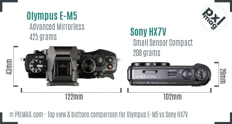 Olympus E-M5 vs Sony HX7V top view buttons comparison