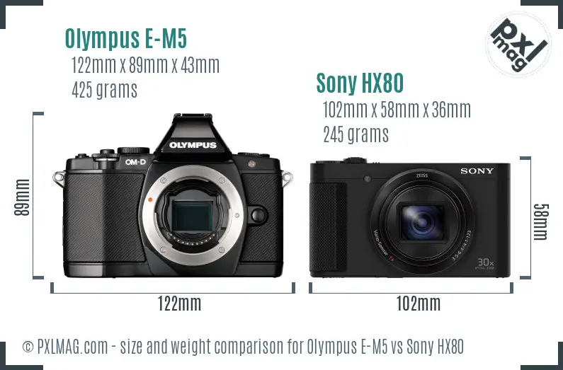 Olympus E-M5 vs Sony HX80 size comparison