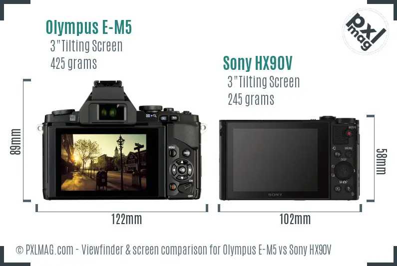 Olympus E-M5 vs Sony HX90V Screen and Viewfinder comparison