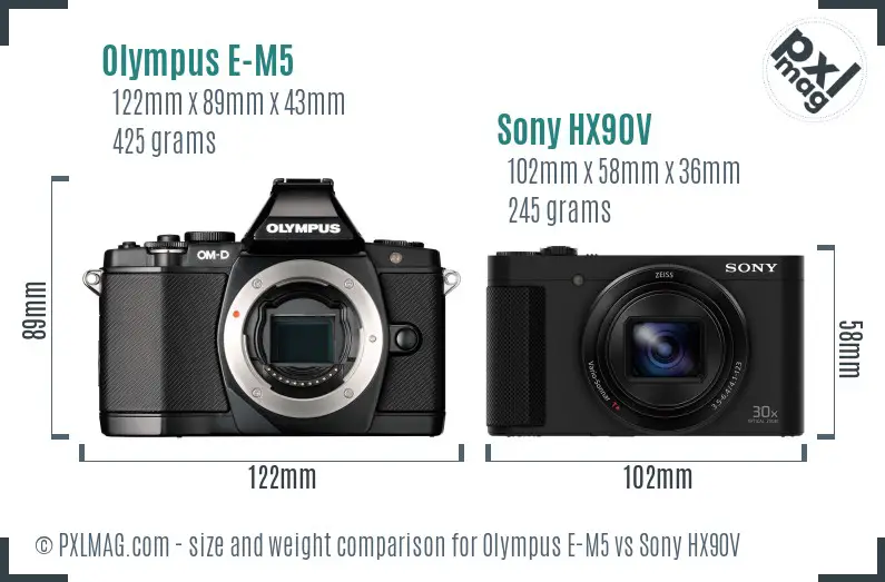 Olympus E-M5 vs Sony HX90V size comparison