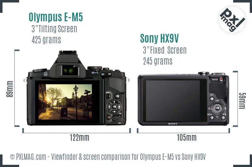 Olympus E-M5 vs Sony HX9V Screen and Viewfinder comparison