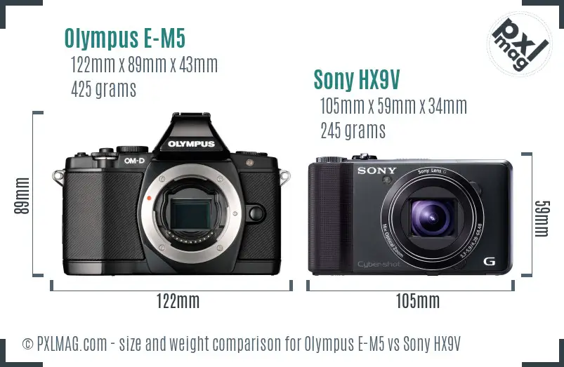 Olympus E-M5 vs Sony HX9V size comparison