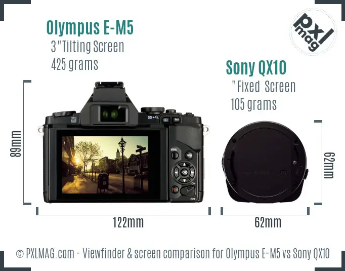 Olympus E-M5 vs Sony QX10 Screen and Viewfinder comparison