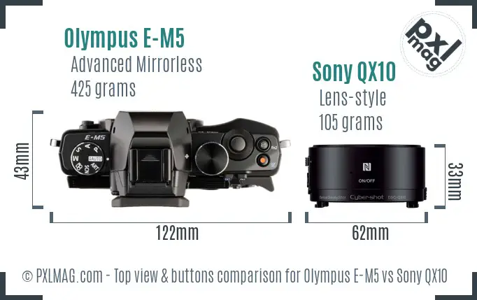 Olympus E-M5 vs Sony QX10 top view buttons comparison