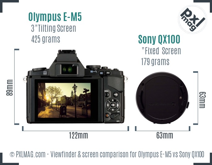 Olympus E-M5 vs Sony QX100 Screen and Viewfinder comparison