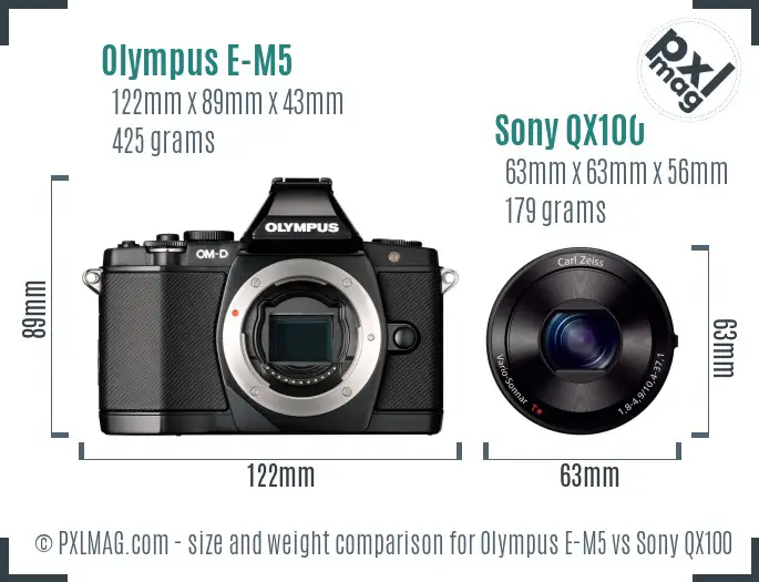 Olympus E-M5 vs Sony QX100 size comparison