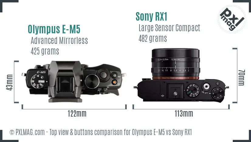 Olympus E-M5 vs Sony RX1 top view buttons comparison