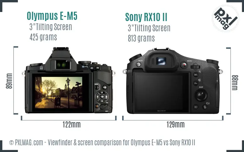 Olympus E-M5 vs Sony RX10 II Screen and Viewfinder comparison