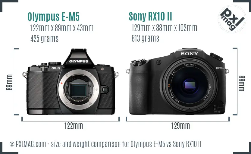Olympus E-M5 vs Sony RX10 II size comparison