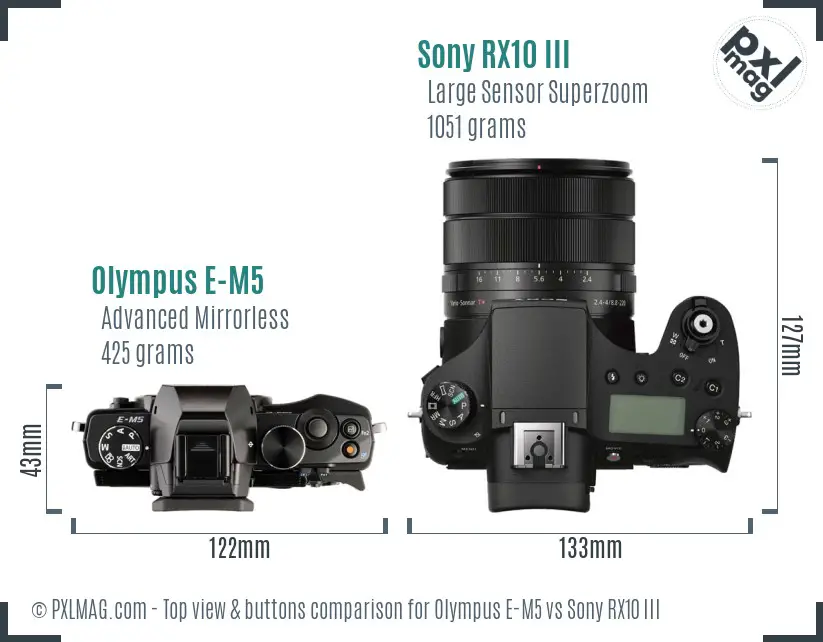 Olympus E-M5 vs Sony RX10 III top view buttons comparison
