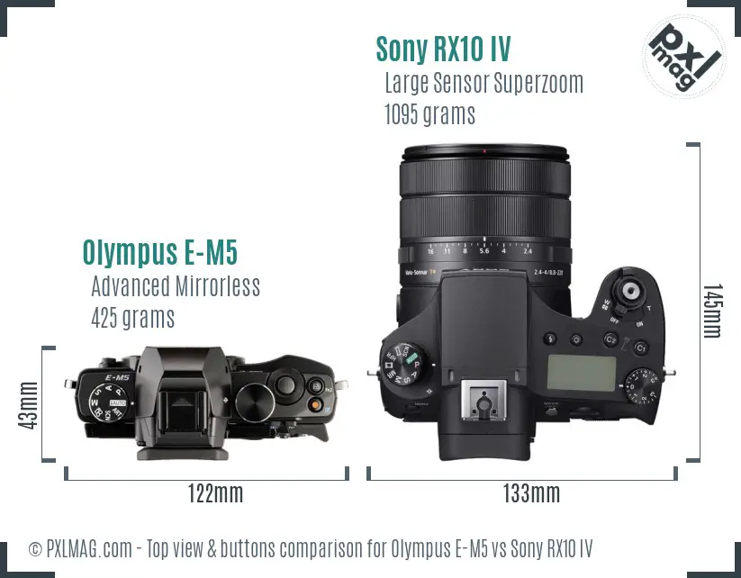 Olympus E-M5 vs Sony RX10 IV top view buttons comparison