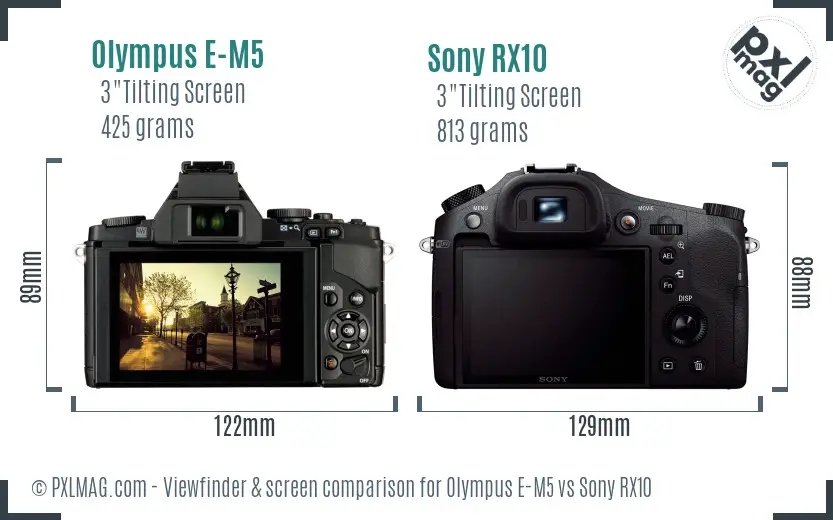 Olympus E-M5 vs Sony RX10 Screen and Viewfinder comparison