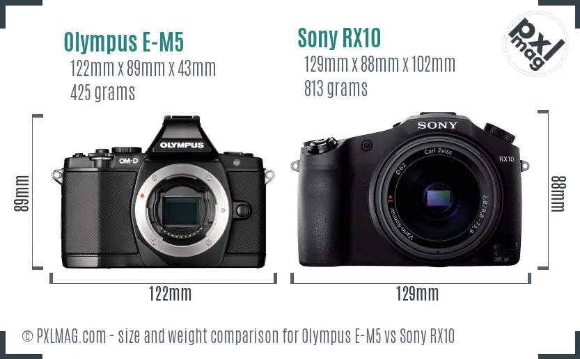 Olympus E-M5 vs Sony RX10 size comparison