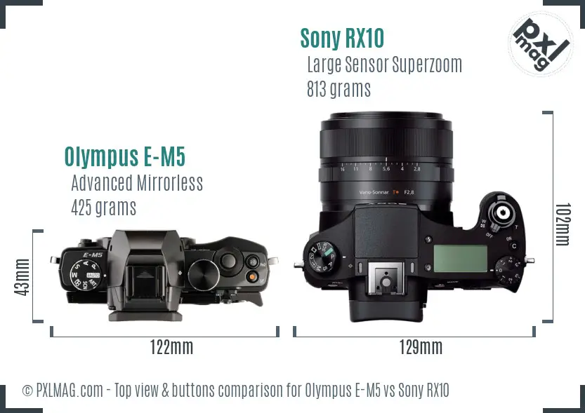 Olympus E-M5 vs Sony RX10 top view buttons comparison
