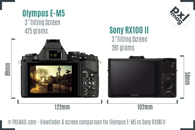 Olympus E-M5 vs Sony RX100 II Screen and Viewfinder comparison