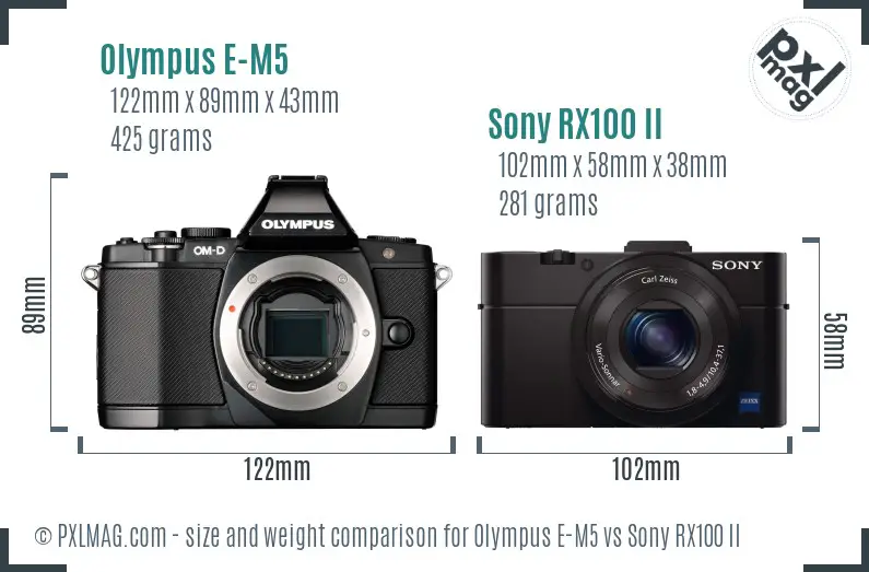 Olympus E-M5 vs Sony RX100 II size comparison