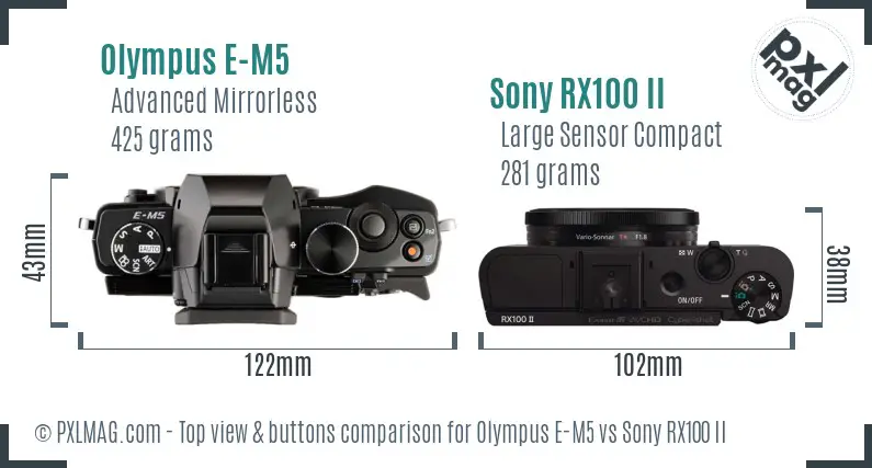 Olympus E-M5 vs Sony RX100 II top view buttons comparison