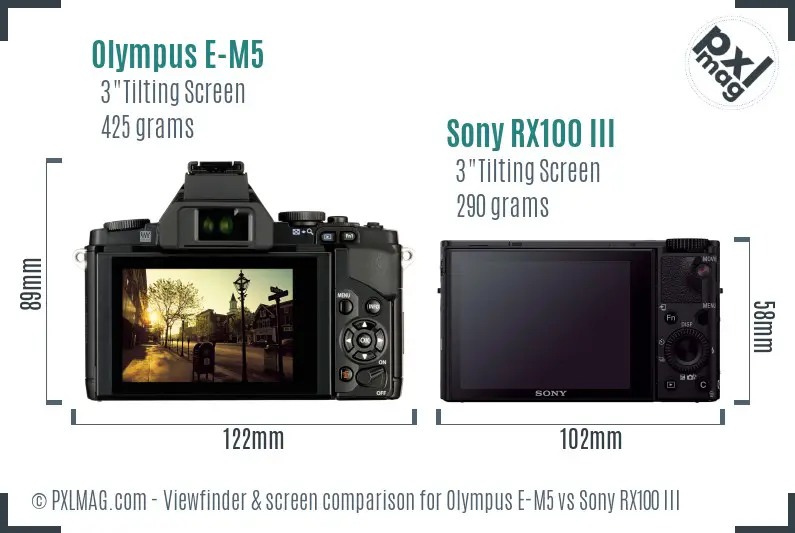 Olympus E-M5 vs Sony RX100 III Screen and Viewfinder comparison