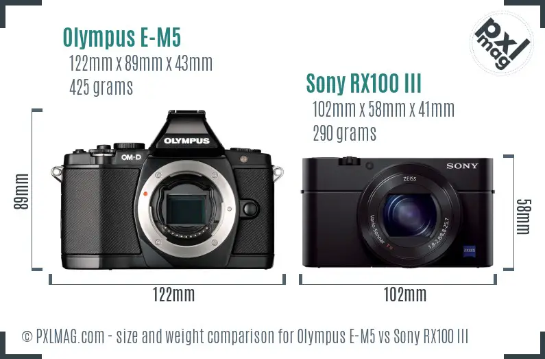 Olympus E-M5 vs Sony RX100 III size comparison