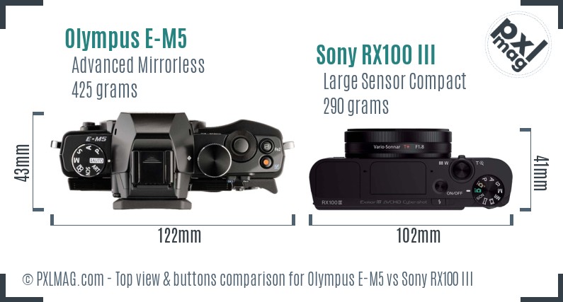 Olympus E-M5 vs Sony RX100 III top view buttons comparison