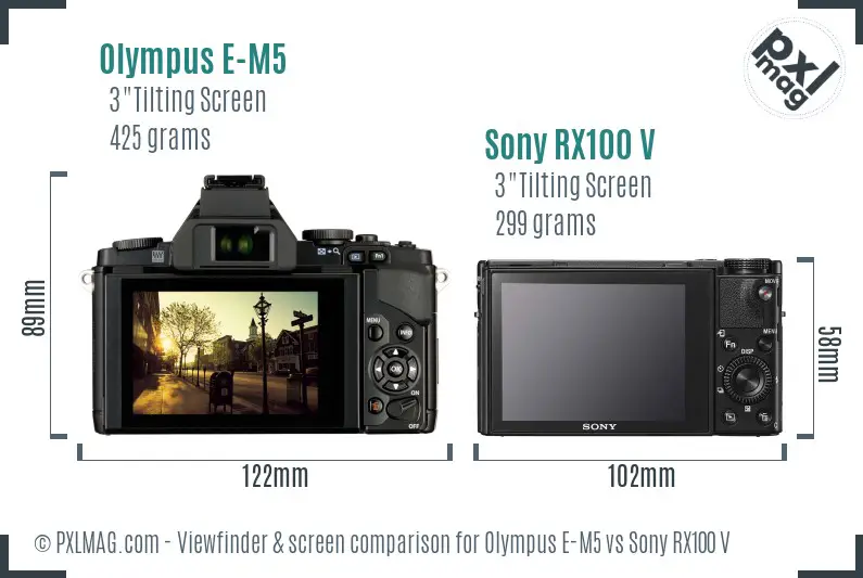 Olympus E-M5 vs Sony RX100 V Screen and Viewfinder comparison