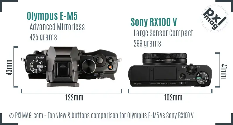 Olympus E-M5 vs Sony RX100 V top view buttons comparison