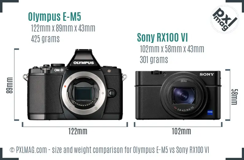 Olympus E-M5 vs Sony RX100 VI size comparison Olympus E-M5 vs Sony RX100 VI size comparison