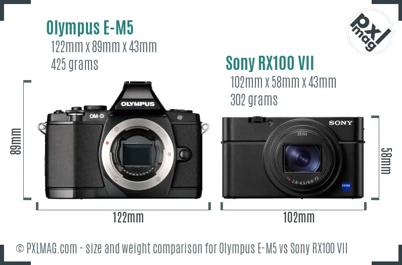 Olympus E-M5 vs Sony RX100 VII size comparison Olympus E-M5 vs Sony RX100 VII size comparison