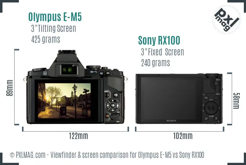 Olympus E-M5 vs Sony RX100 Screen and Viewfinder comparison