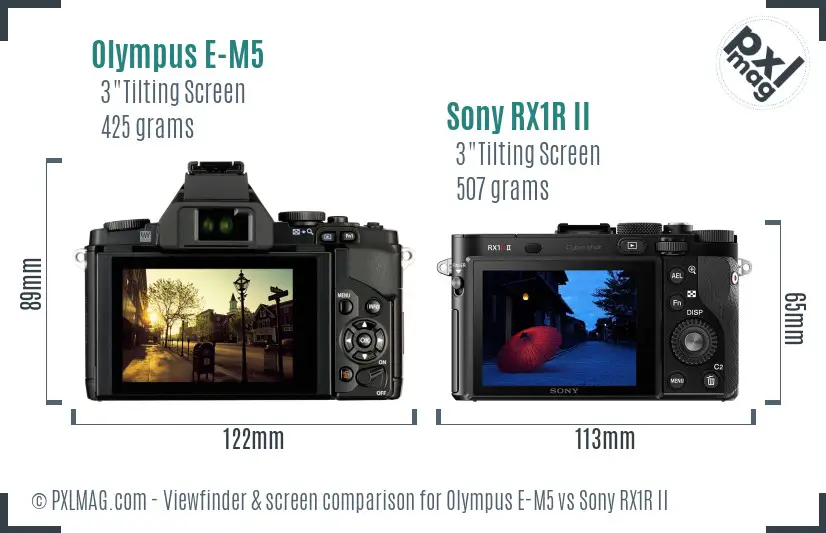 Olympus E-M5 vs Sony RX1R II Screen and Viewfinder comparison