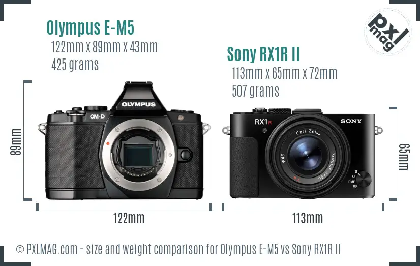 Olympus E-M5 vs Sony RX1R II size comparison
