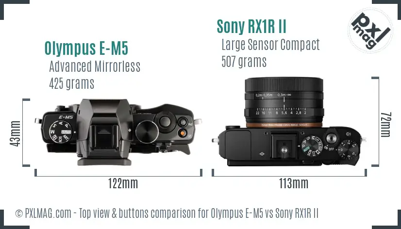 Olympus E-M5 vs Sony RX1R II top view buttons comparison
