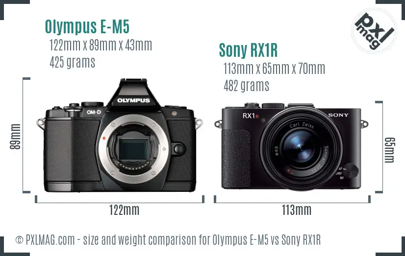 Olympus E-M5 vs Sony RX1R size comparison Olympus E-M5 vs Sony RX1R size comparison