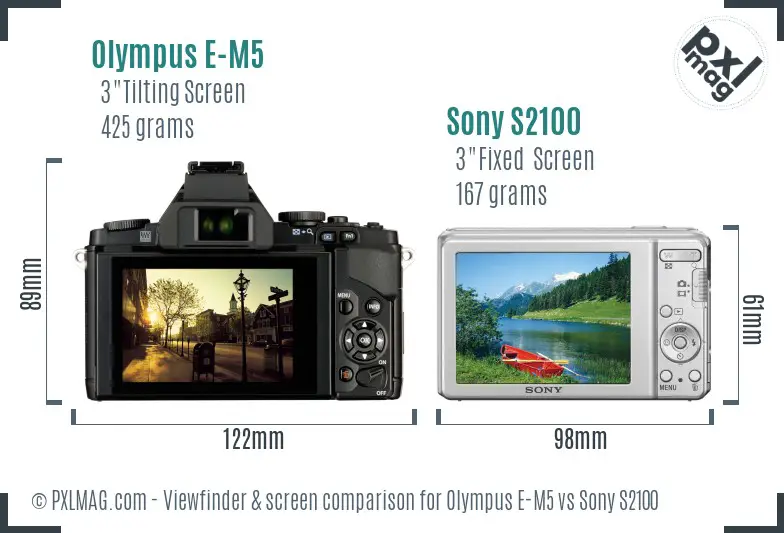 Olympus E-M5 vs Sony S2100 Screen and Viewfinder comparison Olympus E-M5 vs Sony S2100 Screen and Viewfinder comparison