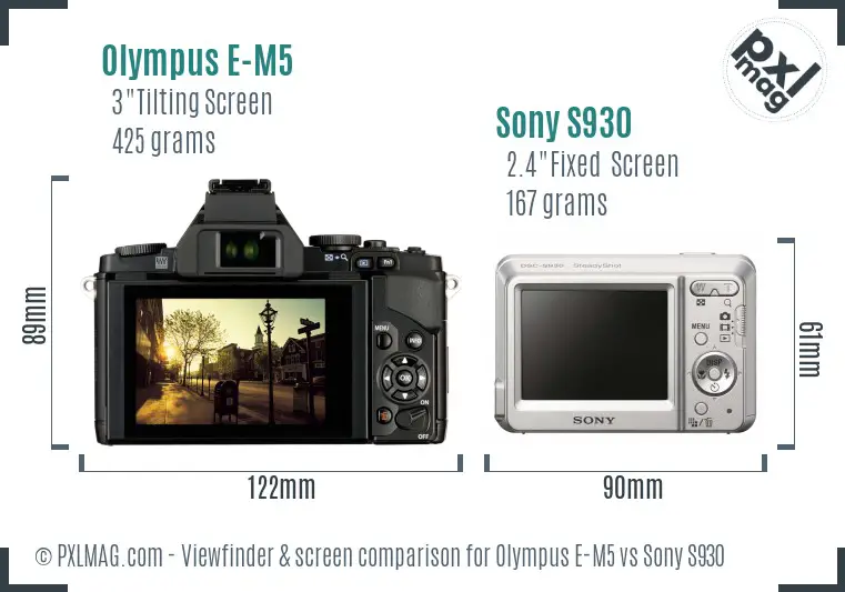 Olympus E-M5 vs Sony S930 Screen and Viewfinder comparison