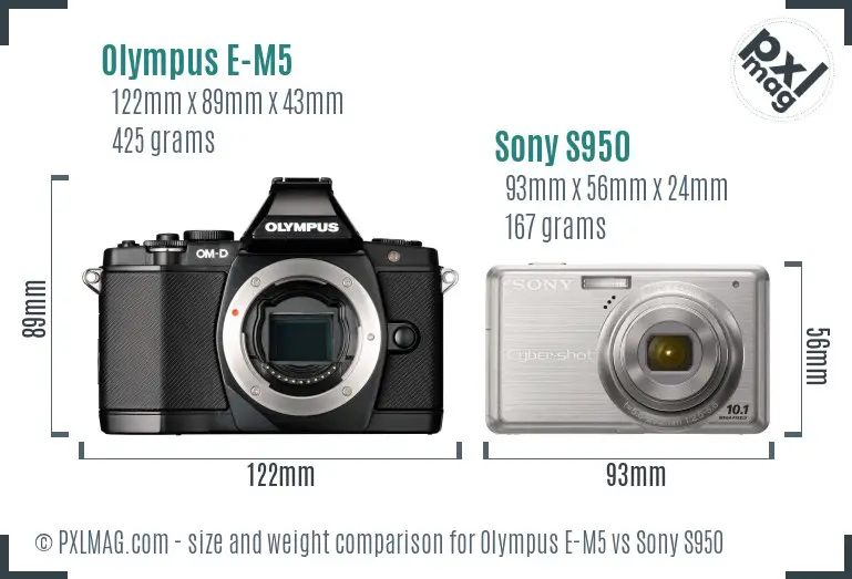 Olympus E-M5 vs Sony S950 size comparison