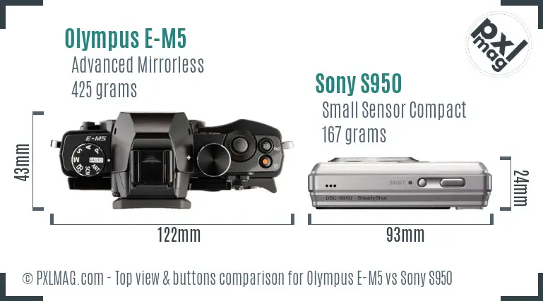 Olympus E-M5 vs Sony S950 top view buttons comparison