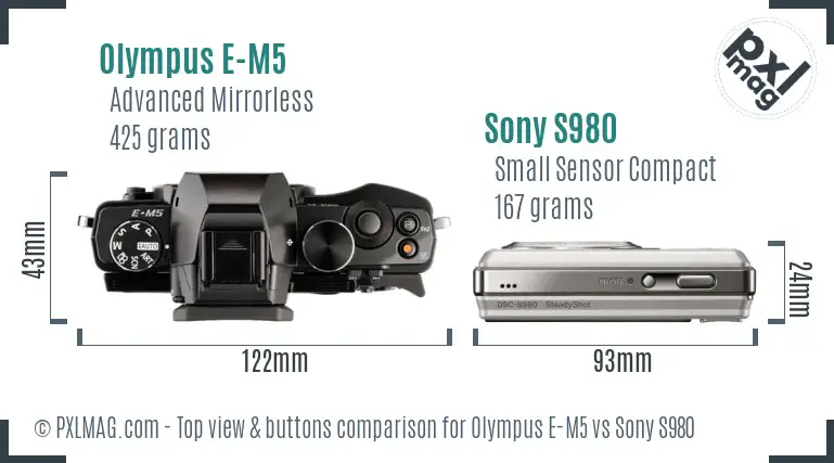 Olympus E-M5 vs Sony S980 top view buttons comparison