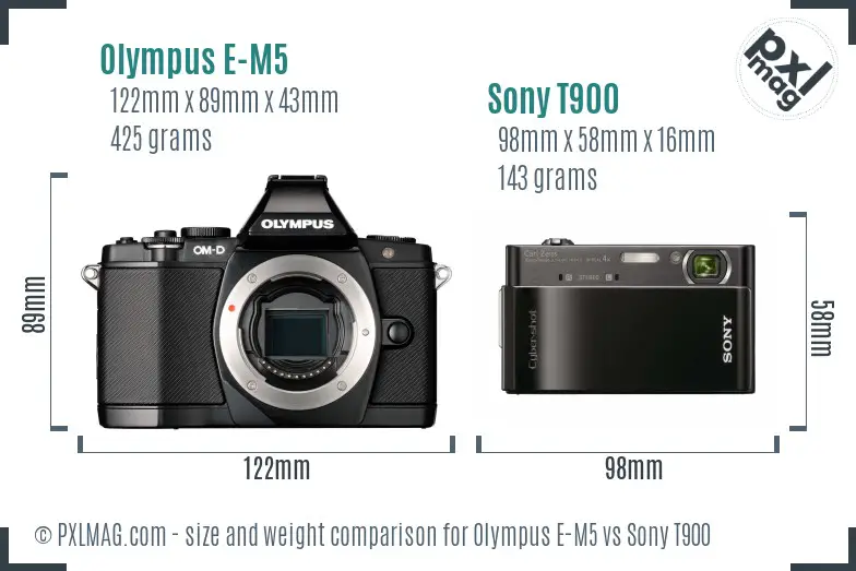 Olympus E-M5 vs Sony T900 size comparison