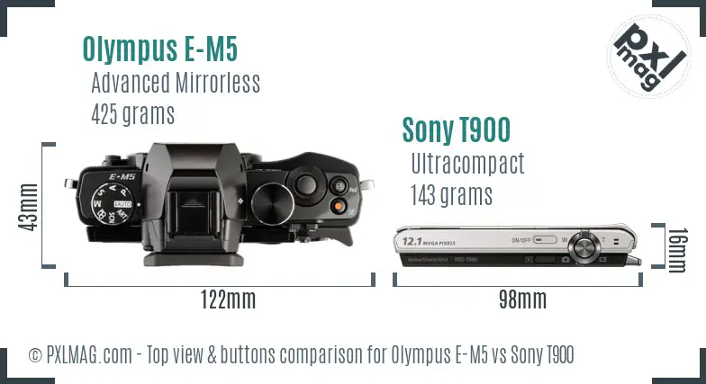 Olympus E-M5 vs Sony T900 top view buttons comparison