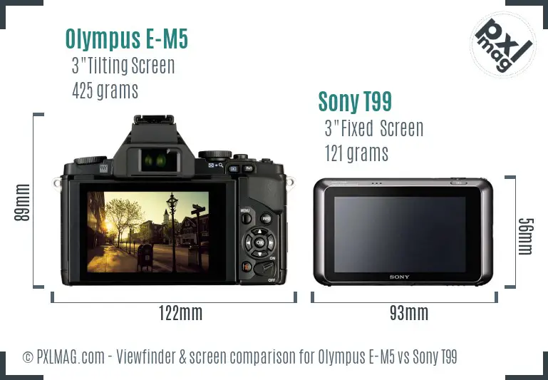 Olympus E-M5 vs Sony T99 Screen and Viewfinder comparison Olympus E-M5 vs Sony T99 Screen and Viewfinder comparison