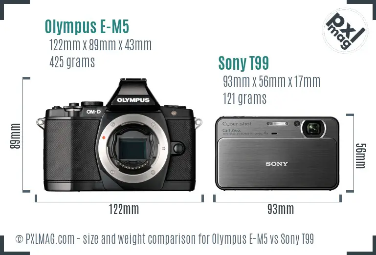 Olympus E-M5 vs Sony T99 size comparison Olympus E-M5 vs Sony T99 size comparison