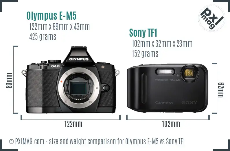 Olympus E-M5 vs Sony TF1 size comparison Olympus E-M5 vs Sony TF1 size comparison
